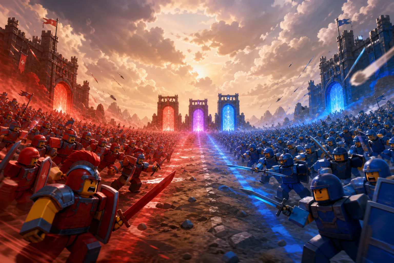 Make an Army : Red VS Blue Wiki hero — red and blue armies clash through multiplier gates on Roblox