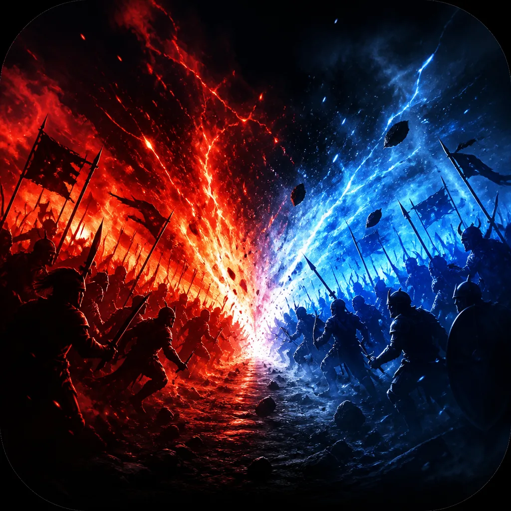 Make an Army : Red VS Blue Wiki battle art — red versus blue armies colliding in the arena